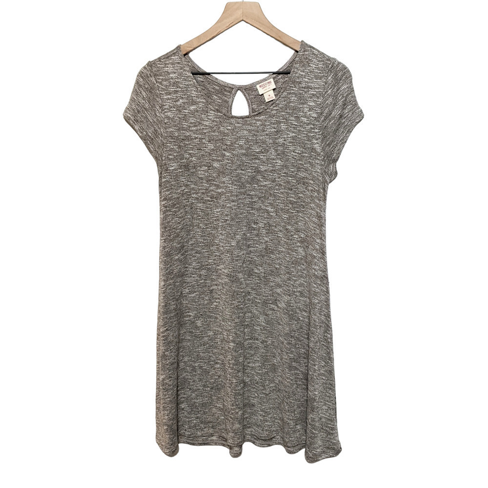Mossimo Supply Co. M Gray Short Cap Sleeve Scoop Neck Knit Dress A Line Keyhole